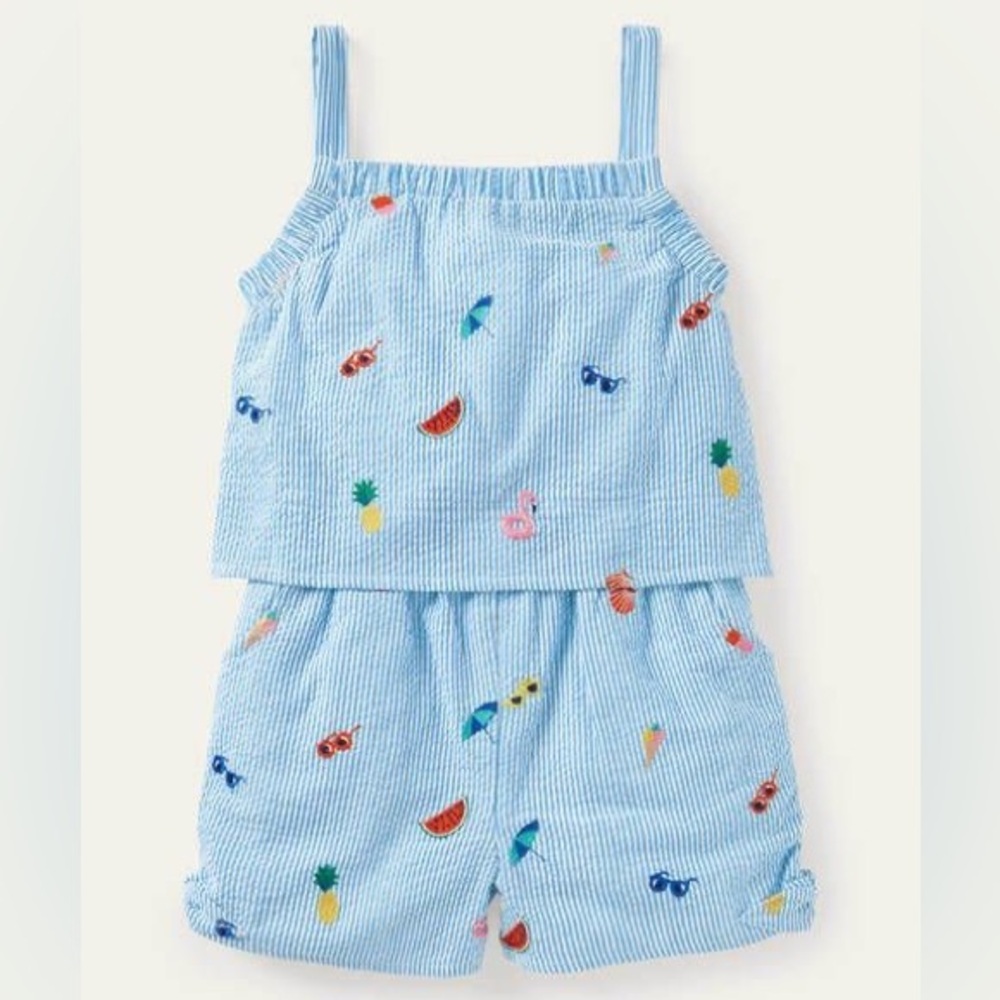 Boden Embroidered Seersucker Summer Holiday Jumper